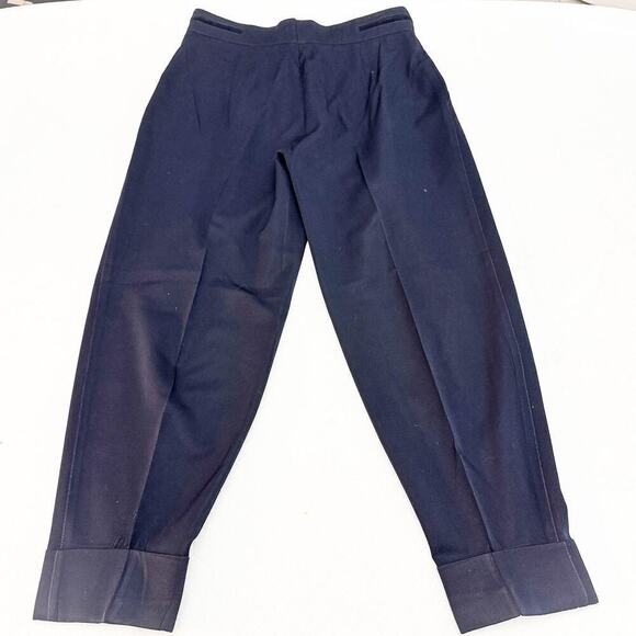 Laurel Navy Blue Pleated Gold Button High Waist Pants Wool/Silk Size 42 - Picture 3 of 9
